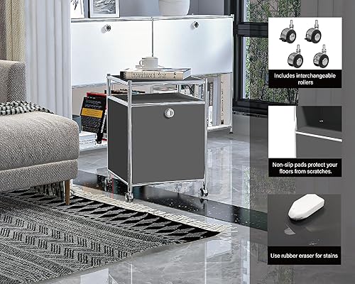 Miniatura 3 de Carrito de almacenamiento, gris mate, carrito de almacenamiento de metal versátil con puerta de solapa para el hogar, oficina, dormitorio, cocina,