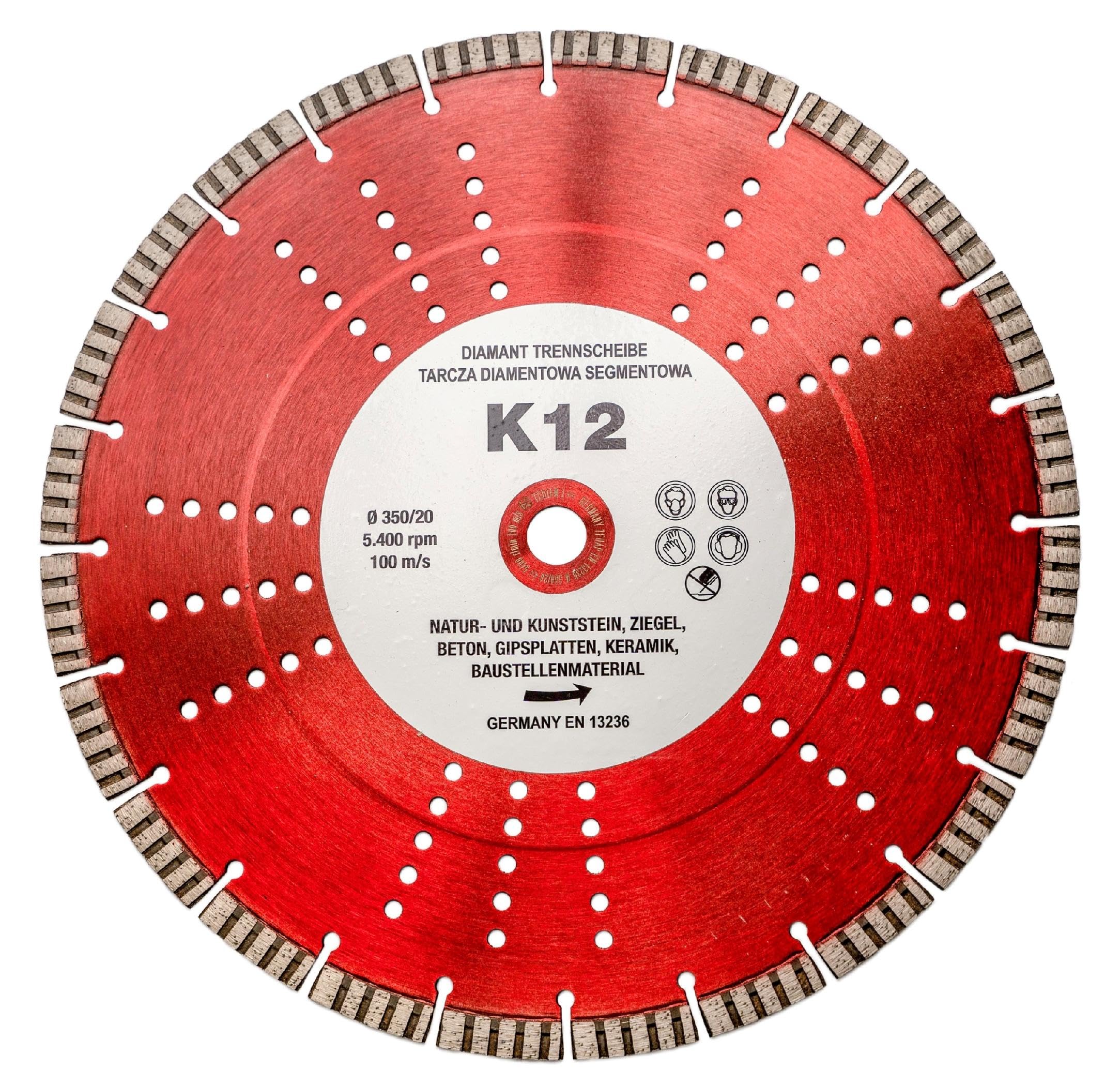 TEDIAM Diamentowa Tarcza Tnąca, Do Granitu i Betonu, 350mm x 20mm, Segmentowa, Premium K12, 12mm Wysokość Segmentu, 3kg