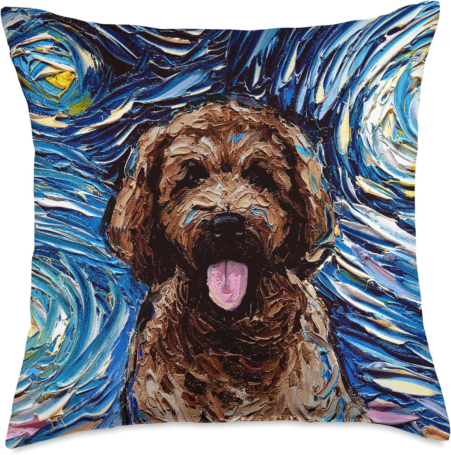 Brown Goldendoodle Starry Night Chocolate Labradoodle Dog Throw Pillow