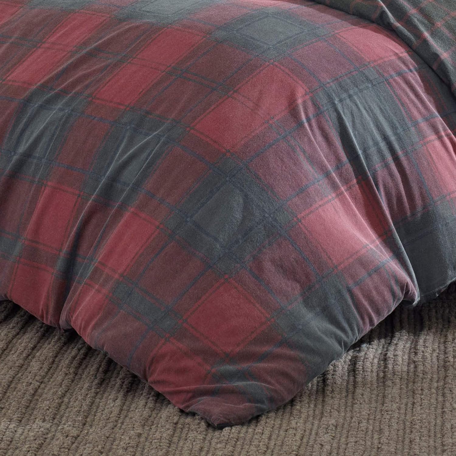 Eddie Bauer - King Duvet Cover Set, Cotton Reversible Bedding with Matching Shams, Plaid Home Decor with Button Closure (Cattle River Red, King)