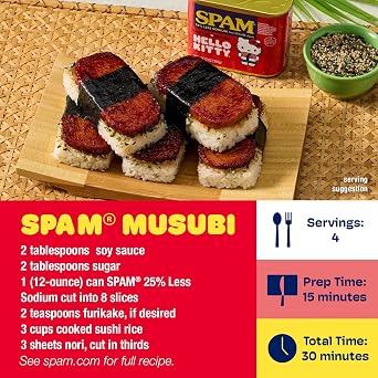 SPAM 25% Less Sodium Canned Meat, Protein, Shelf Stable Food, 12oz x12