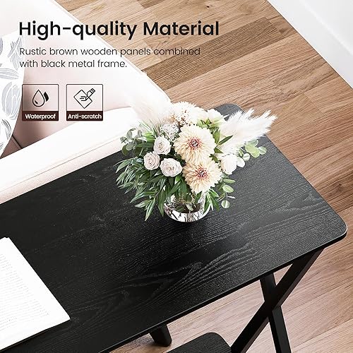 Miniatura 5 de IDEALHOUSE Mesa de consola, mesas de sofá negras, mesa de entrada estrecha con estante de almacenamiento y marco de metal, mesa de pasillo