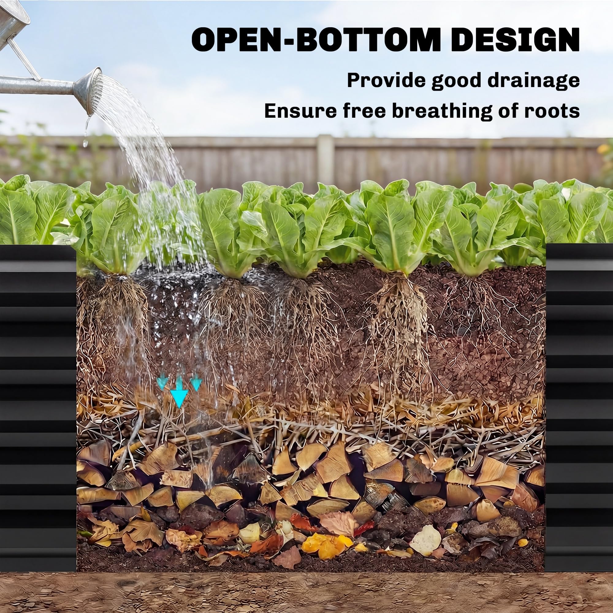 Outsunny Galvanized Raised Garden Bed, 8 x 1.3 x 1.5ft Rectangular Planter Box, Reinforced Outdoor Raised Bed with Open Bottom for Vegetables, Flowers, Herbs, Black - 5