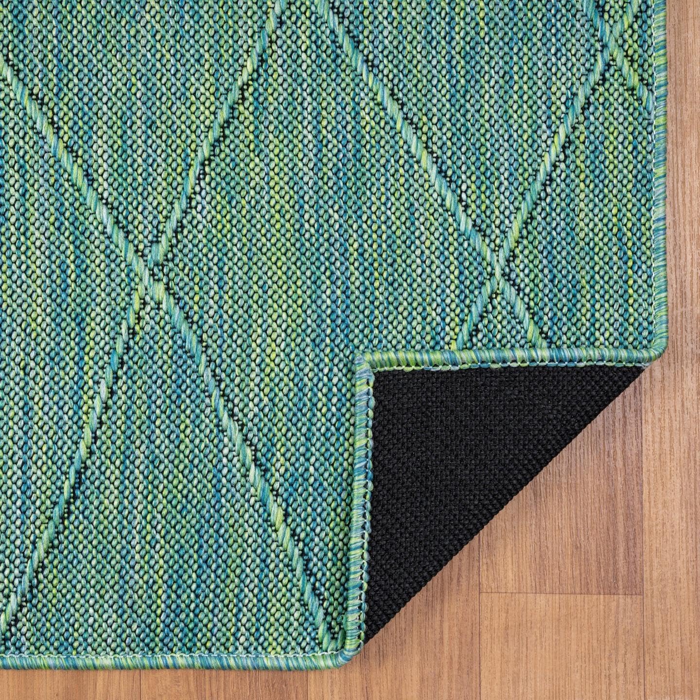 LUXE WEAVERS Non-Slip Washable Outdoor Green 5x7 Area Rug, Modern Textured Geometric Carpet