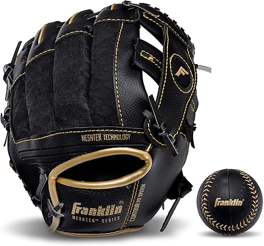 Franklin Sports Kids Baseball Glove + Ball Sets - Meshtek Youth Teeball Gloves for Kids + Toddlers - Left + Right Hand Throw Mitts + Glove Sets with Foam Balls - Boys + Girls Gloves - 9.5" Inch