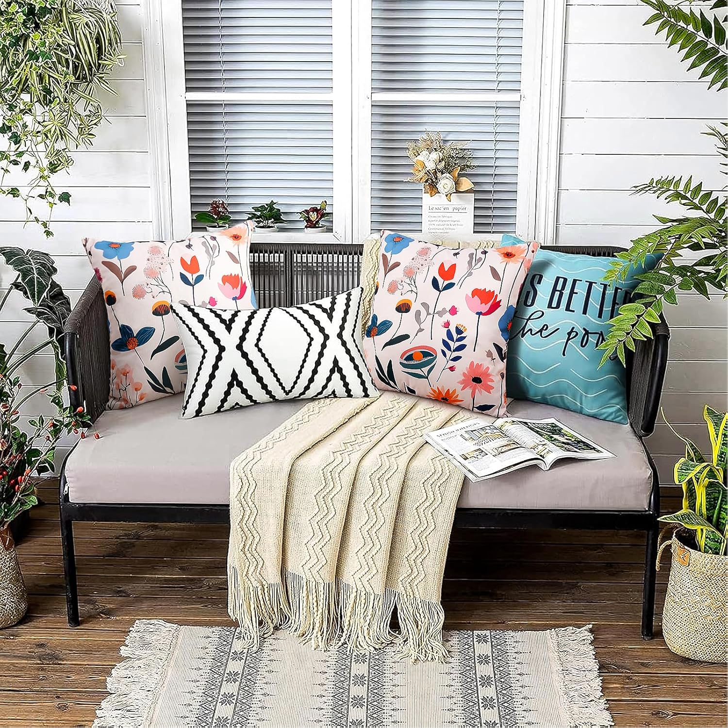Adabana Outdoor Waterproof Pillow Covers 18 x18 Inch Set of 2 Floral Outdoor Throw Pillow Covers for Sofa Patio Furniture Garden