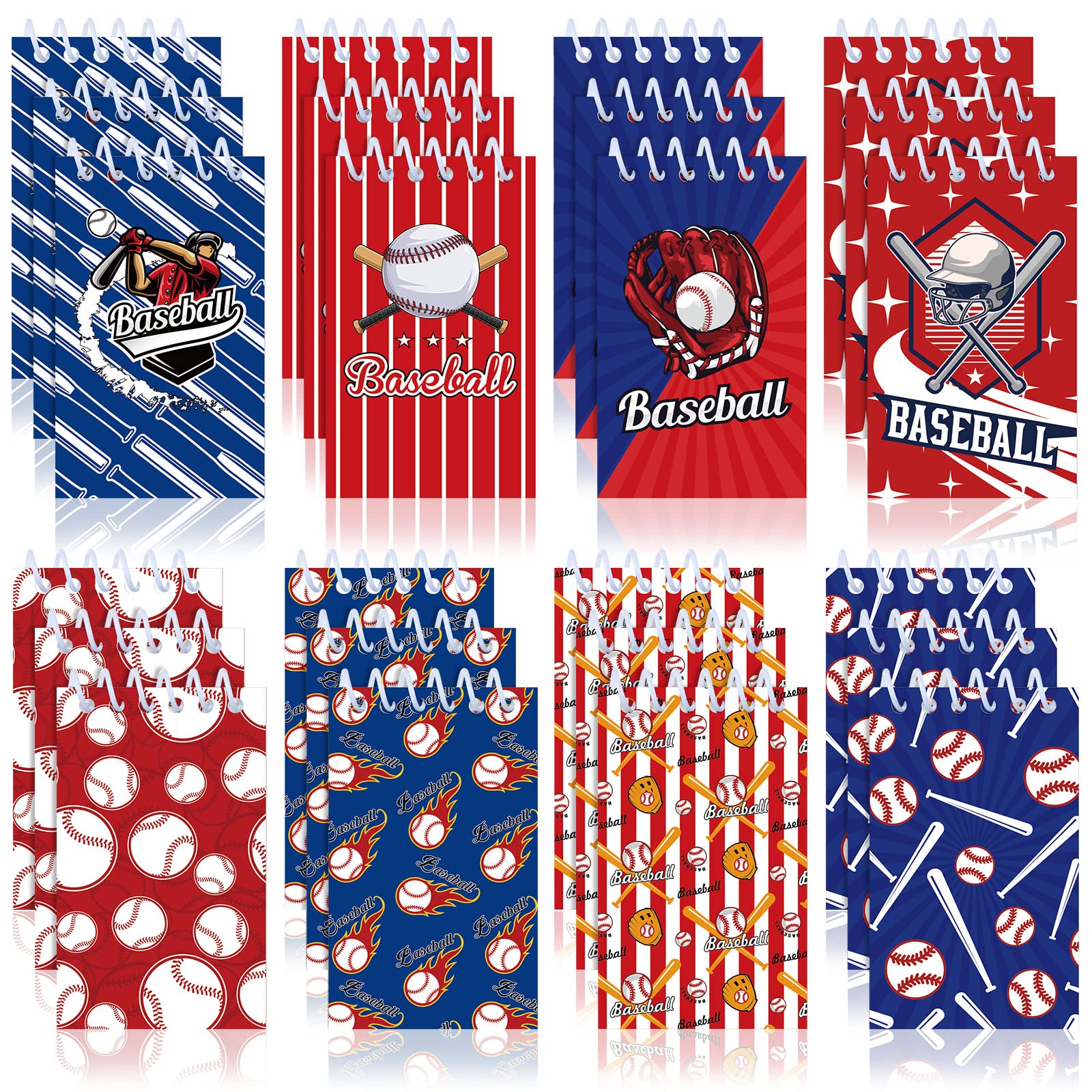 Yinder 24 Pcs Baseball Mini Notepads Baseball Party Favors Sports Mini Notepads Baseball Small Notebooks Spiral Memo Pad 2.36 x 3.94 Inch for Teacher