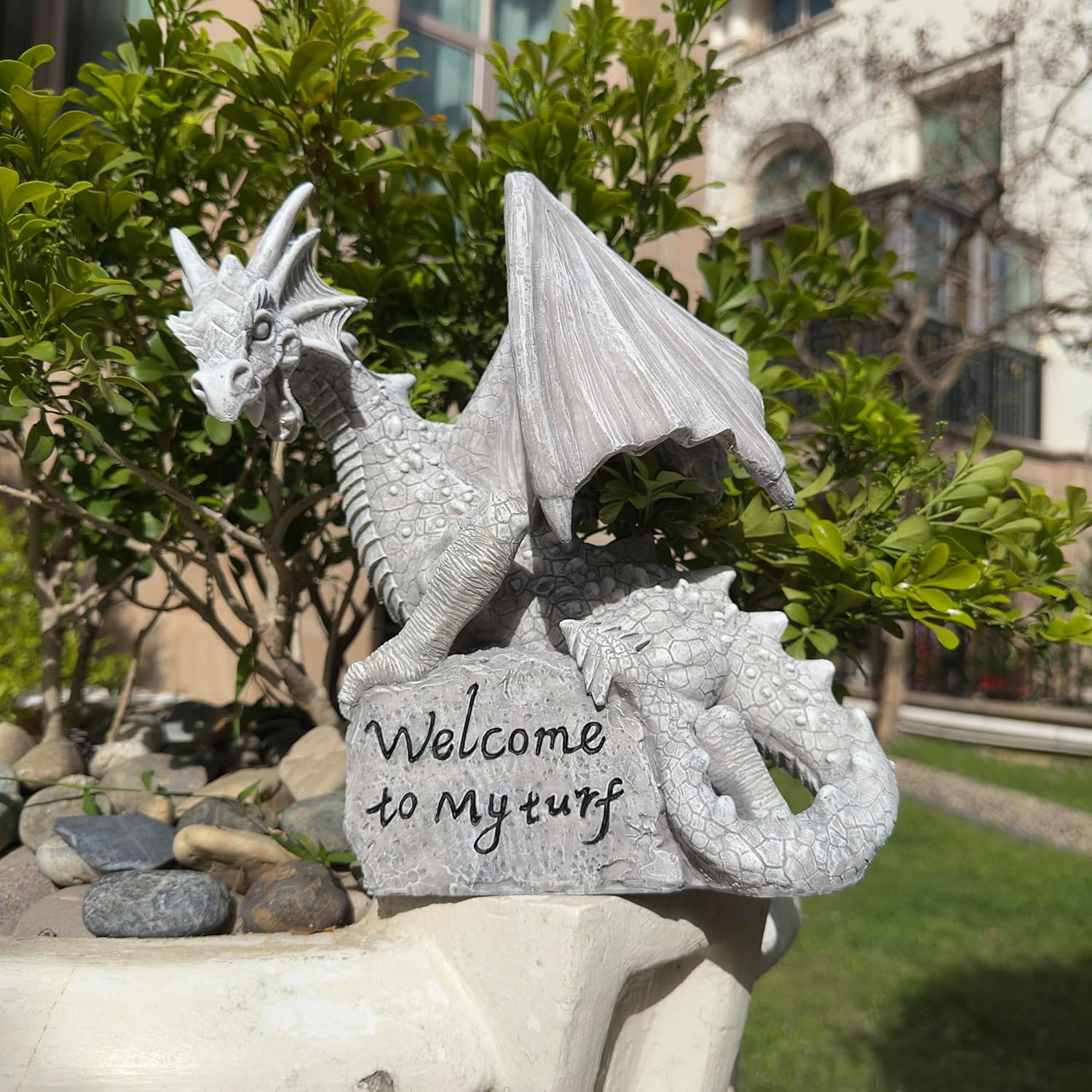 Garden Large Dragon Statue Solar Powered Outdoor Figurine Light The Dragonfire Welcome to My Turf Sign Big Resin Sculpture Home Decoration Housewarming Ornament Unique Gift - Image 7