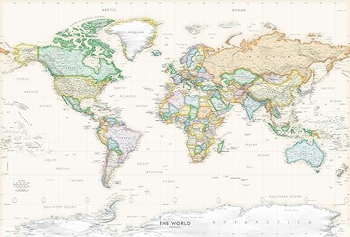 Vinilo decorativo grande de 53 x 36 pulgadas con mapa del mundo ejecutivo Papel tapiz fácil de colgar para pegar y despegar Mapa de pared del