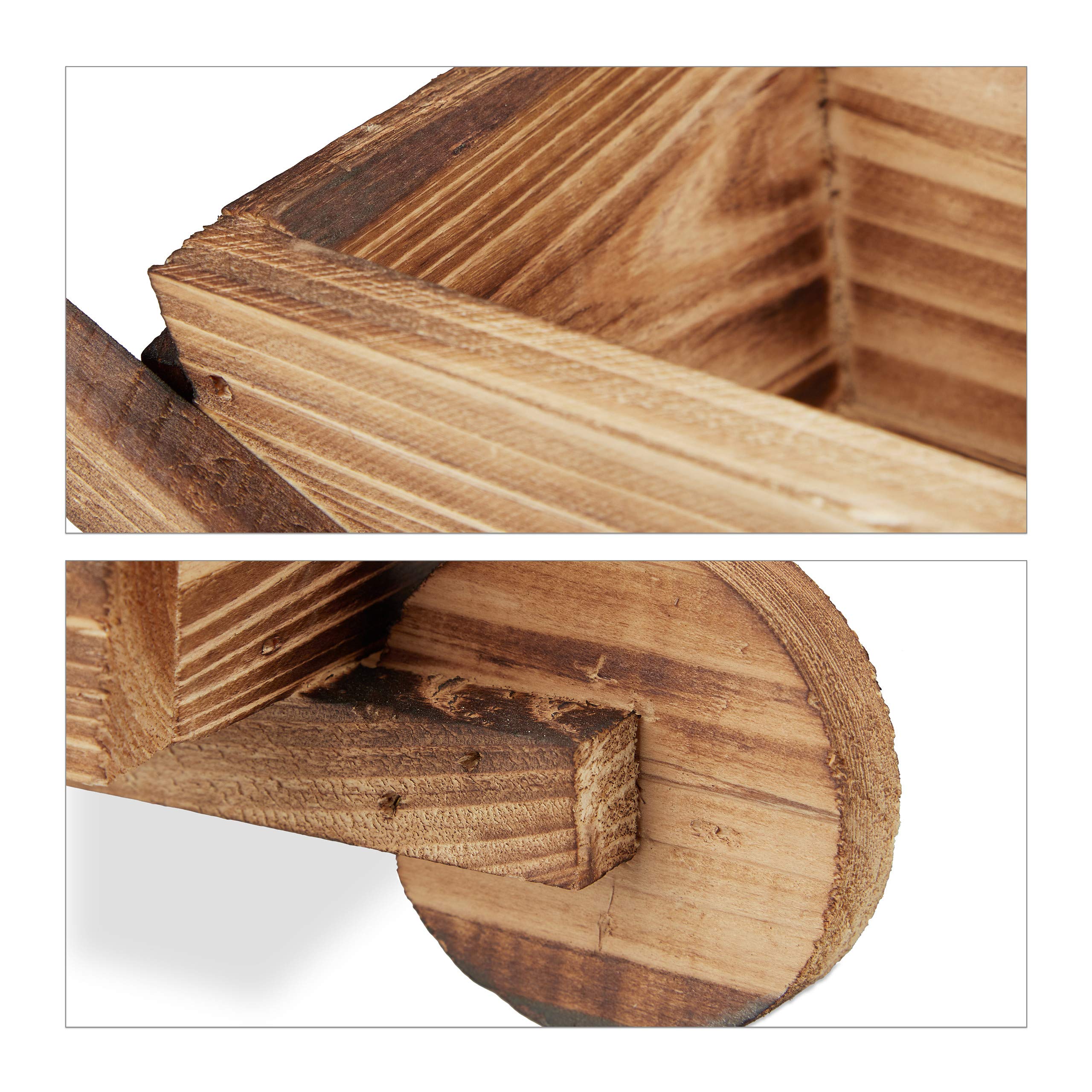 Relaxdays Vasi in Legno, Set 2 Contenitori Carriola & Mezza Botte Portafiori, Rustico, Fioriera Giardinaggio, Naturale