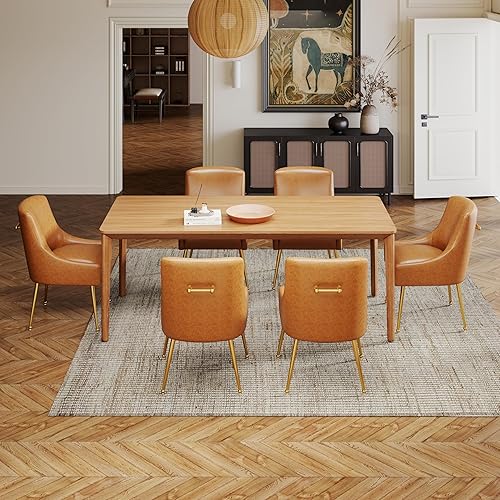 Miniatura 7 de Juego de 2 sillas de comedor de imitación de cuero con patas de metal, sillas de tocador de mediados del siglo XX, tapizadas en cuero PU de lujo,