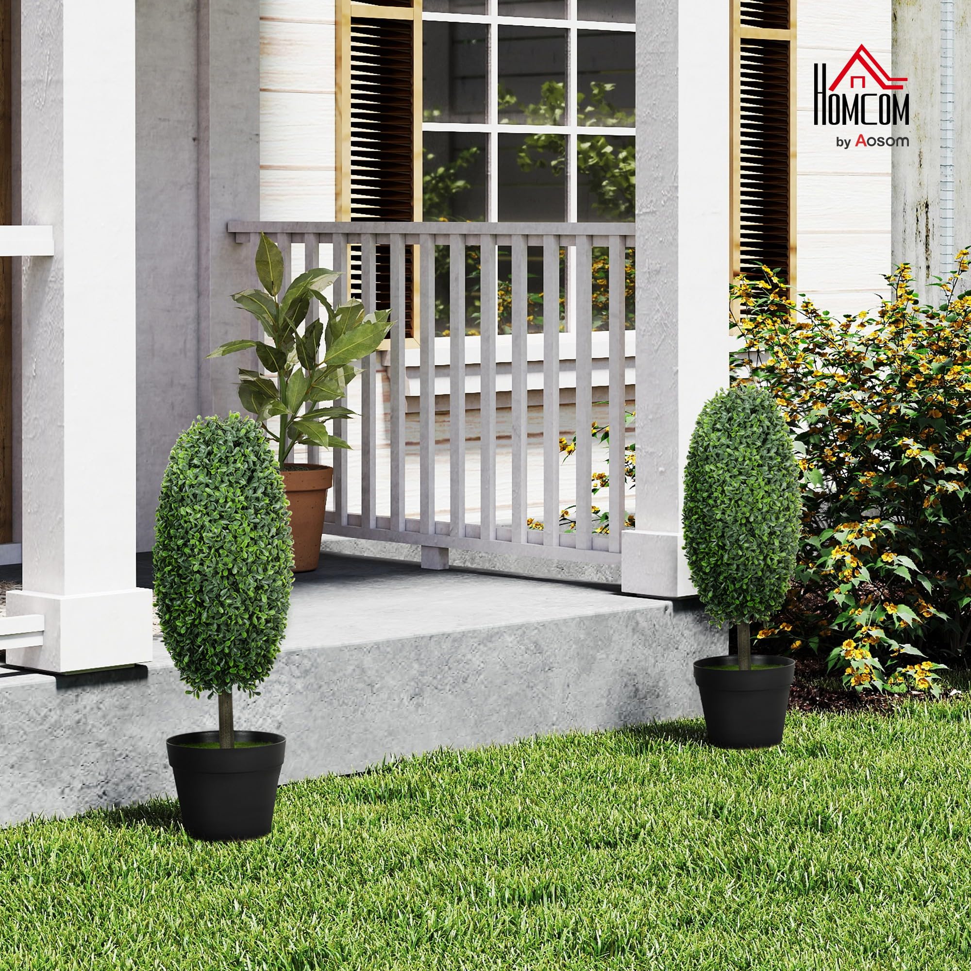HOMCOM Juego de 2 Plantas Artificiales de boj Artificial de 60 cm en Forma de Oliva, Plantas Artificiales en Maceta, Resistentes a los Rayos UV, árbol Artificial Artificial como Real, decoración para