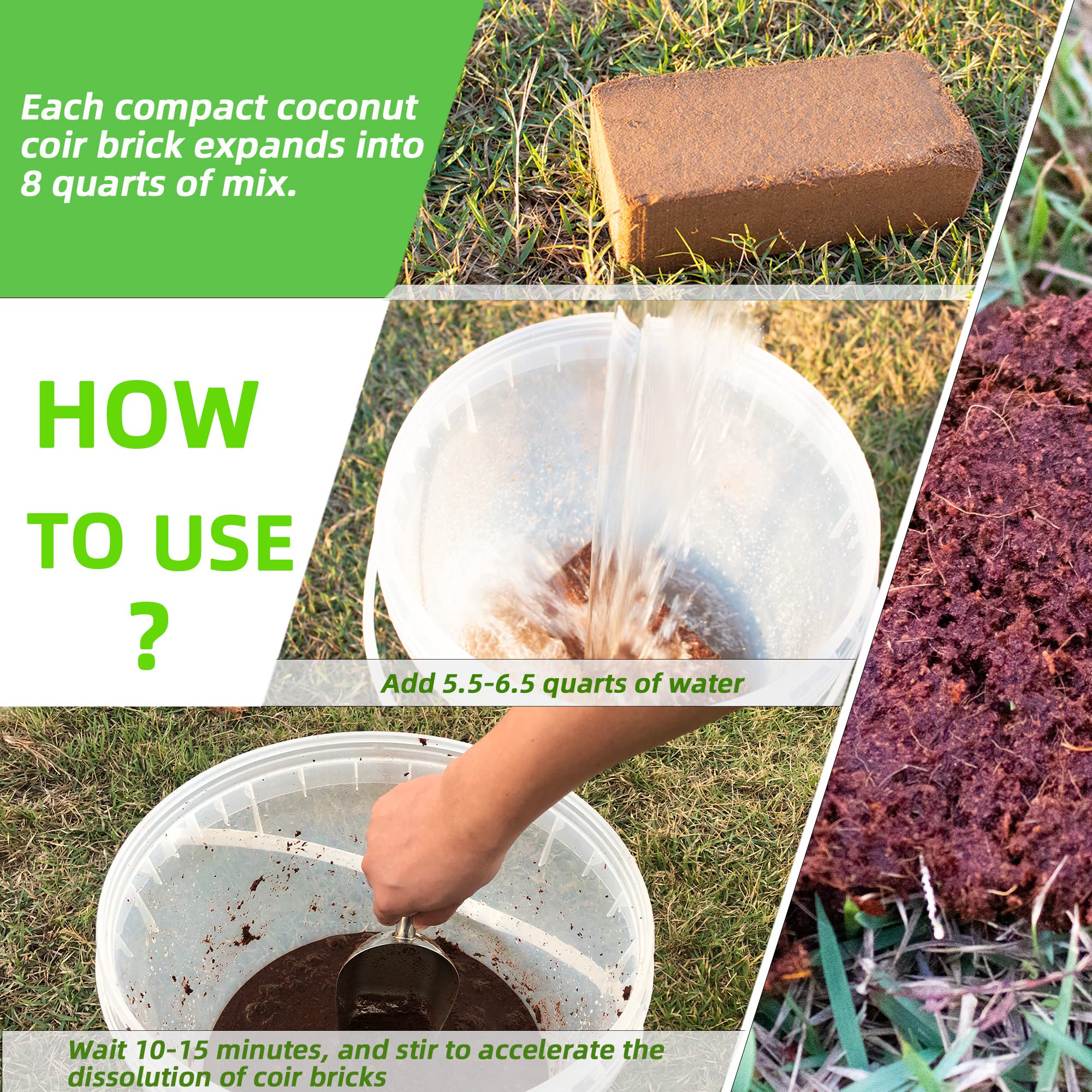 13.8 Gallons Coco Coir Brick for Plants- 6 Pack Premium 100% Organic Peat Moss Mix with Low EC & pH Balance, Fiber Coconut Husk for Planting, Gardening, Potting Soil Substrate(8.4 Pounds)