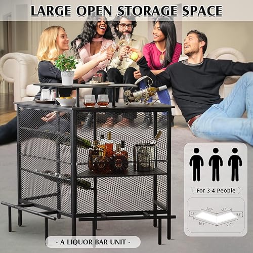 Miniatura 7 de VECELO Unidad de bar, gabinete de licor de 3 niveles con malla frontal de metal, mesa de soporte de esquina de 41.3 pulgadas con reposapiés y