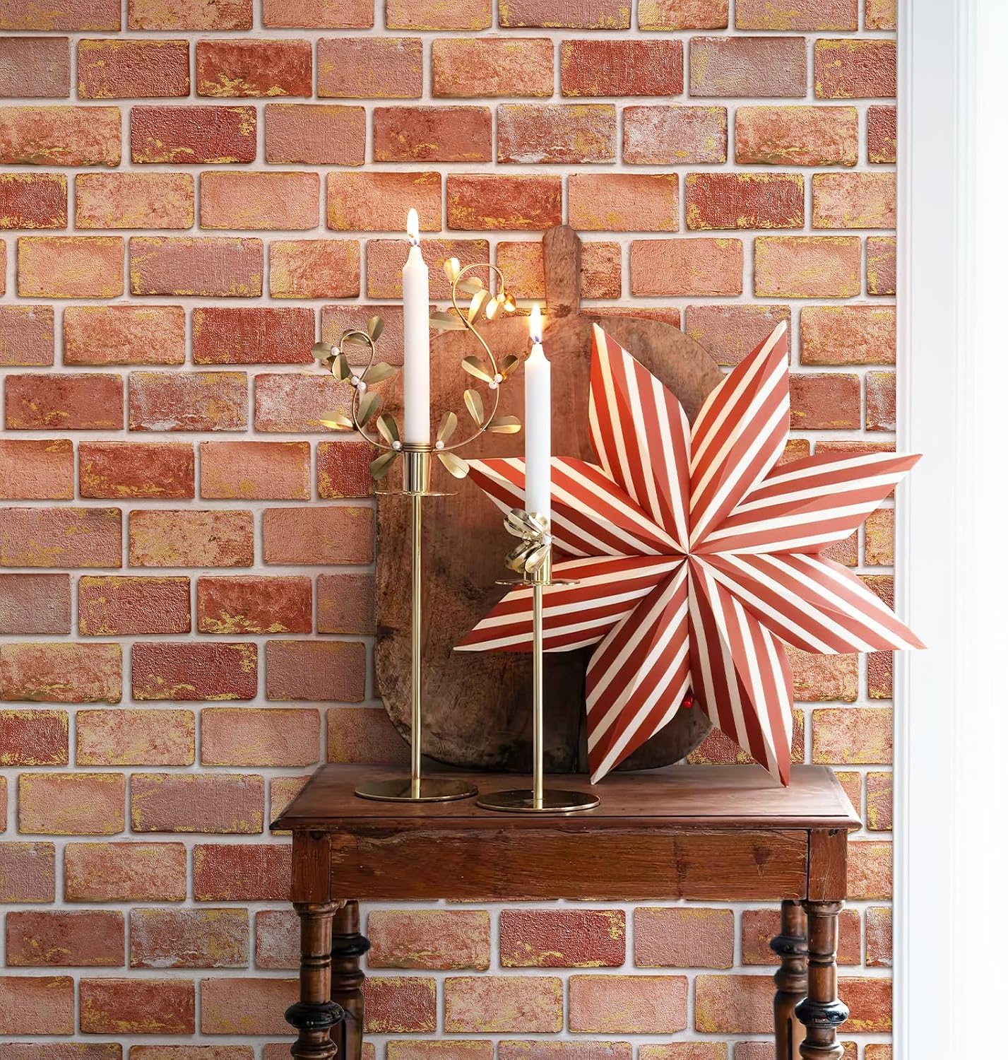 JiffDiff Brick Wallpaper Peel and Stick, Removable Vintage Self Adhesive Wallpaper Renter Friendly Textured Stick on Wallpaper Contact Paper （17.3" x 400" Red Brick）