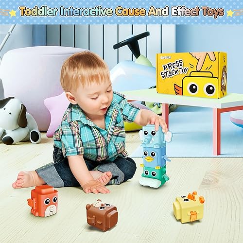 Miniatura 5 de Juego de juguetes apilables para niños pequeños de 18 meses, juguetes sensoriales 6 en 1 con expresiones cambiantes, bloques apilables de animales