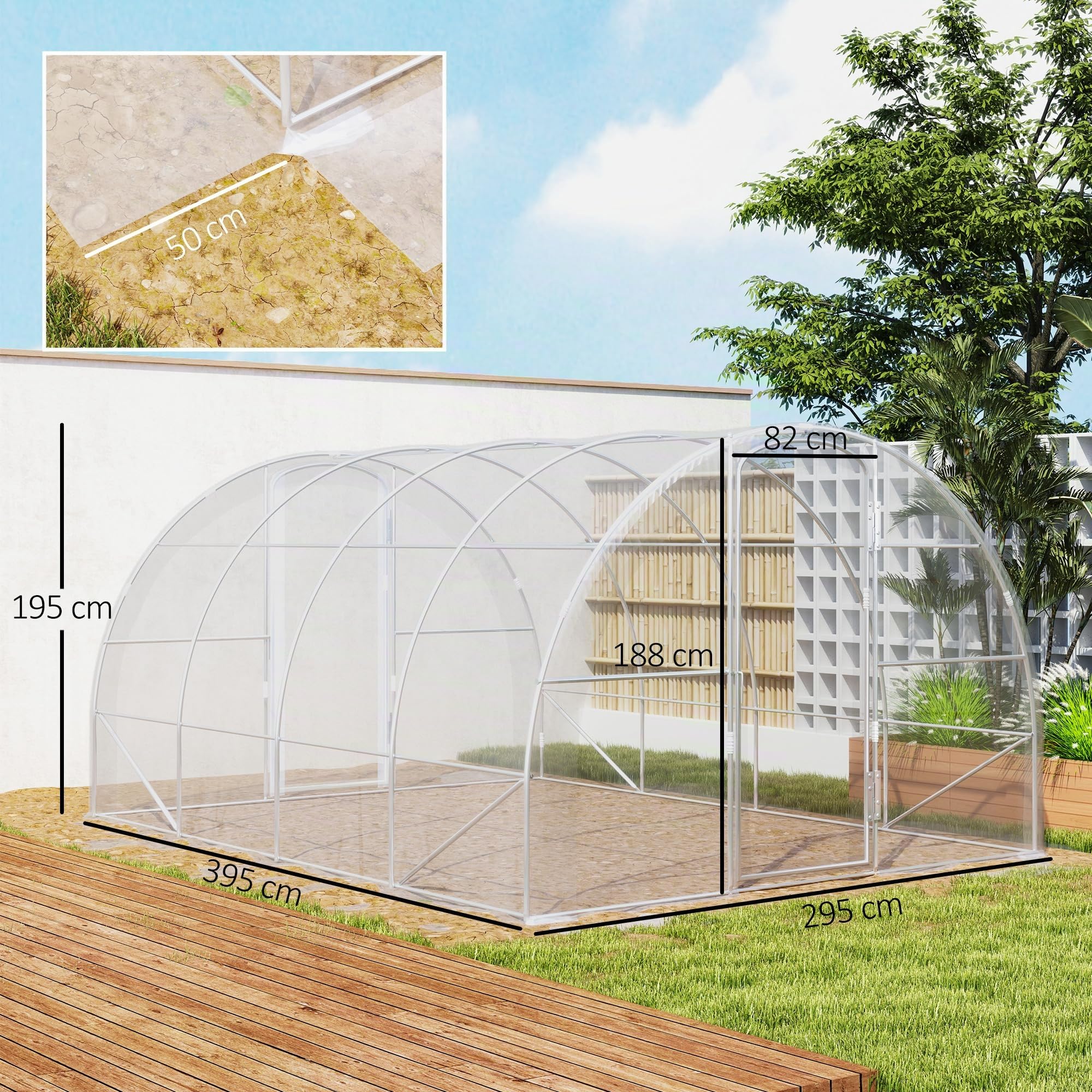 Outsunny Tunnel-Gewächshaus für den Garten 4 x 3 x 2 m 12 m² mit 2 klappbaren Türen, PE-Abdeckung 150 g/m² für Gemüse, Pflanzen und Blumen