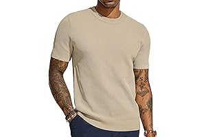 Men's T-Shirts Casual Knit Short Sleeve Crewneck Honeycomb Waffle Solid Knitted Pullover Tees