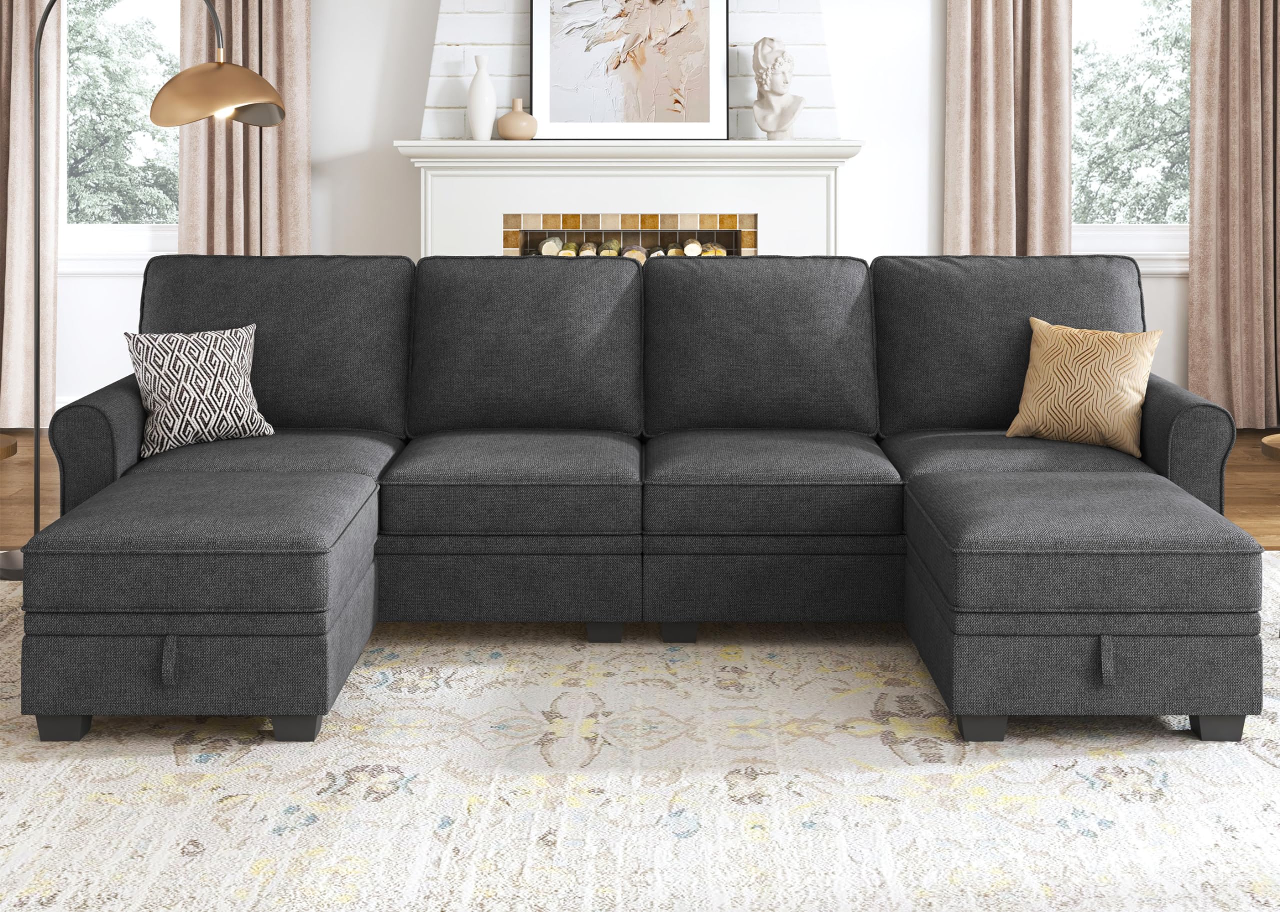 HONBAY Sectional Sofa with Storage Seat U Shaped Sectional Couch with Reversible Chaise Convertible Sectional Couches for Living