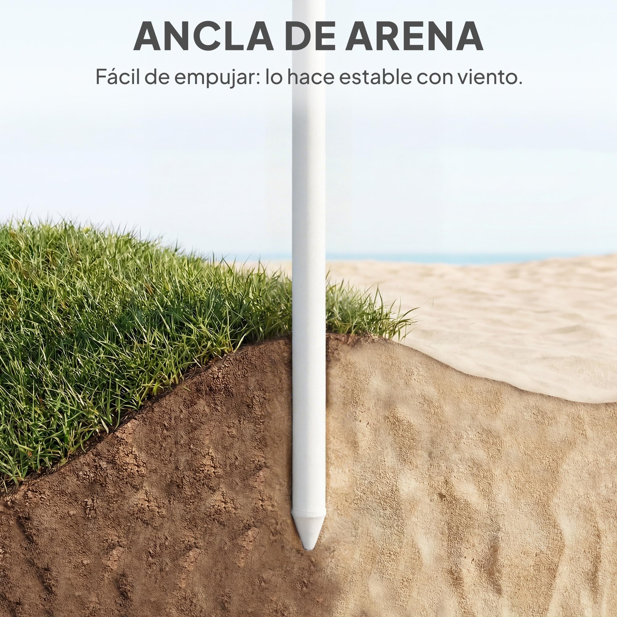 Outsunny Sombrilla de Playa con Flecos Ø180 cm con Inclinación Verde | Sombrilla de Terraza Exterior, Altura Ajustable, Anclaje Arena, Bolsa de Transporte, UPF30+, Estampado de Hojas