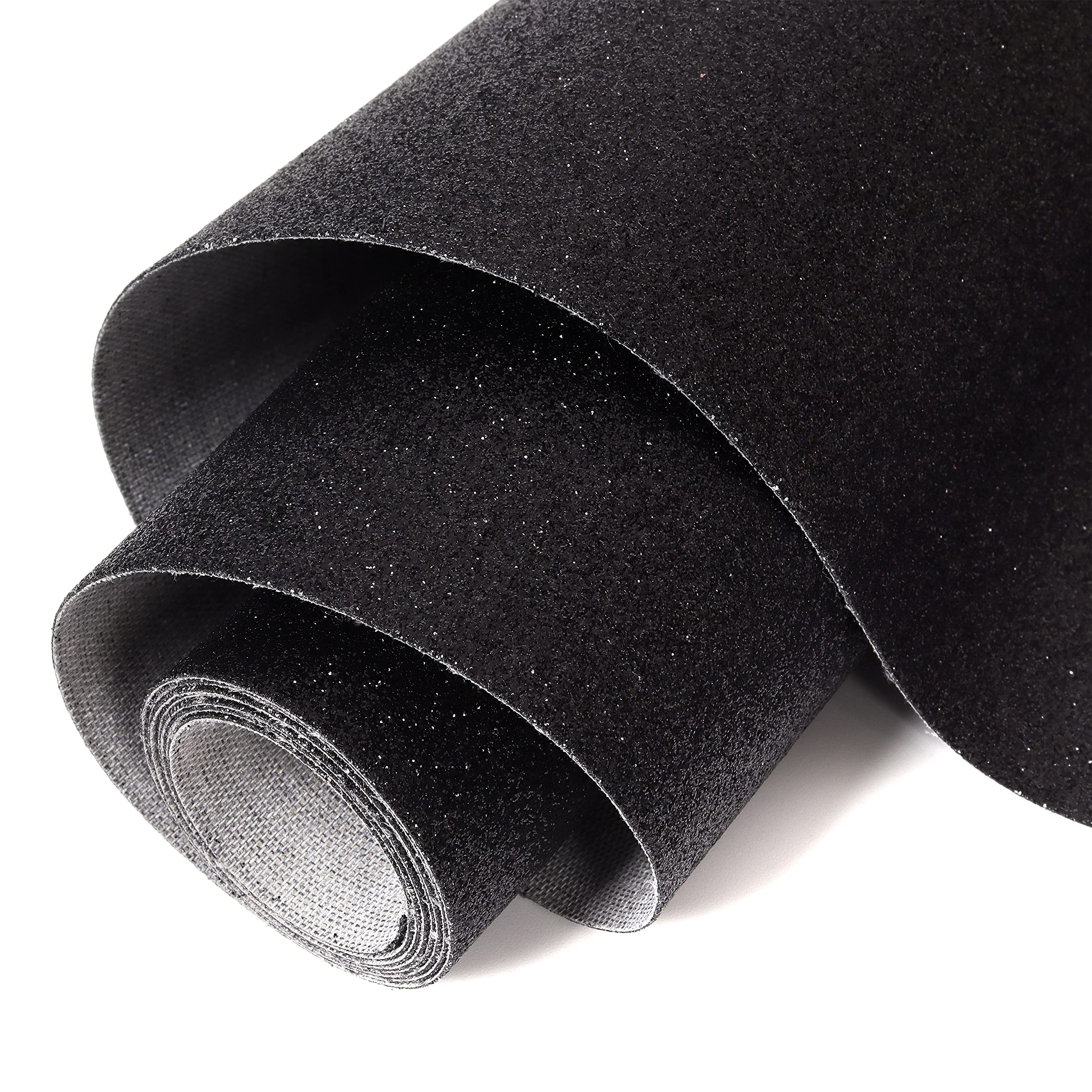 Funcolor Solid Color Glitter Faux Leather Roll 12x53 Inch Black Glitter Soft Faux Leather Material for Making Crafts, Leather Earrings, Faux Leather Bows, DIY Sewing