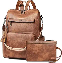 Mochila feminina de couro vegano para laptop de 35,5 cm, mochila de viagem moderna para faculdade de negócios