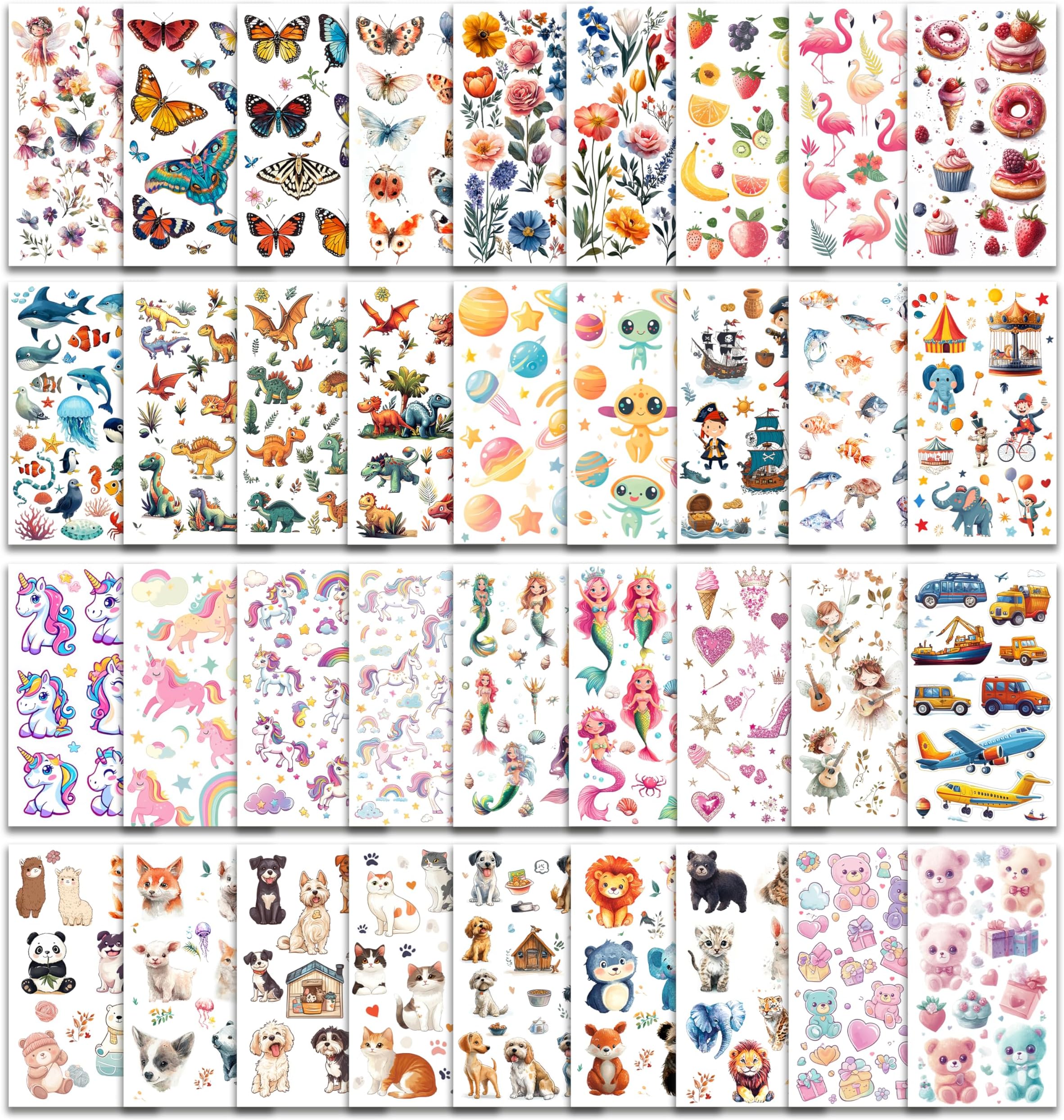 Tattoos for Kids, 350+ Mixed Styles (37 Sheets) Temporary Tattoos Stickers Set Gift for Girls and Boys, Space Dinosaur Animals Butterfly Tattoos for Kids Birthday Party Supplies