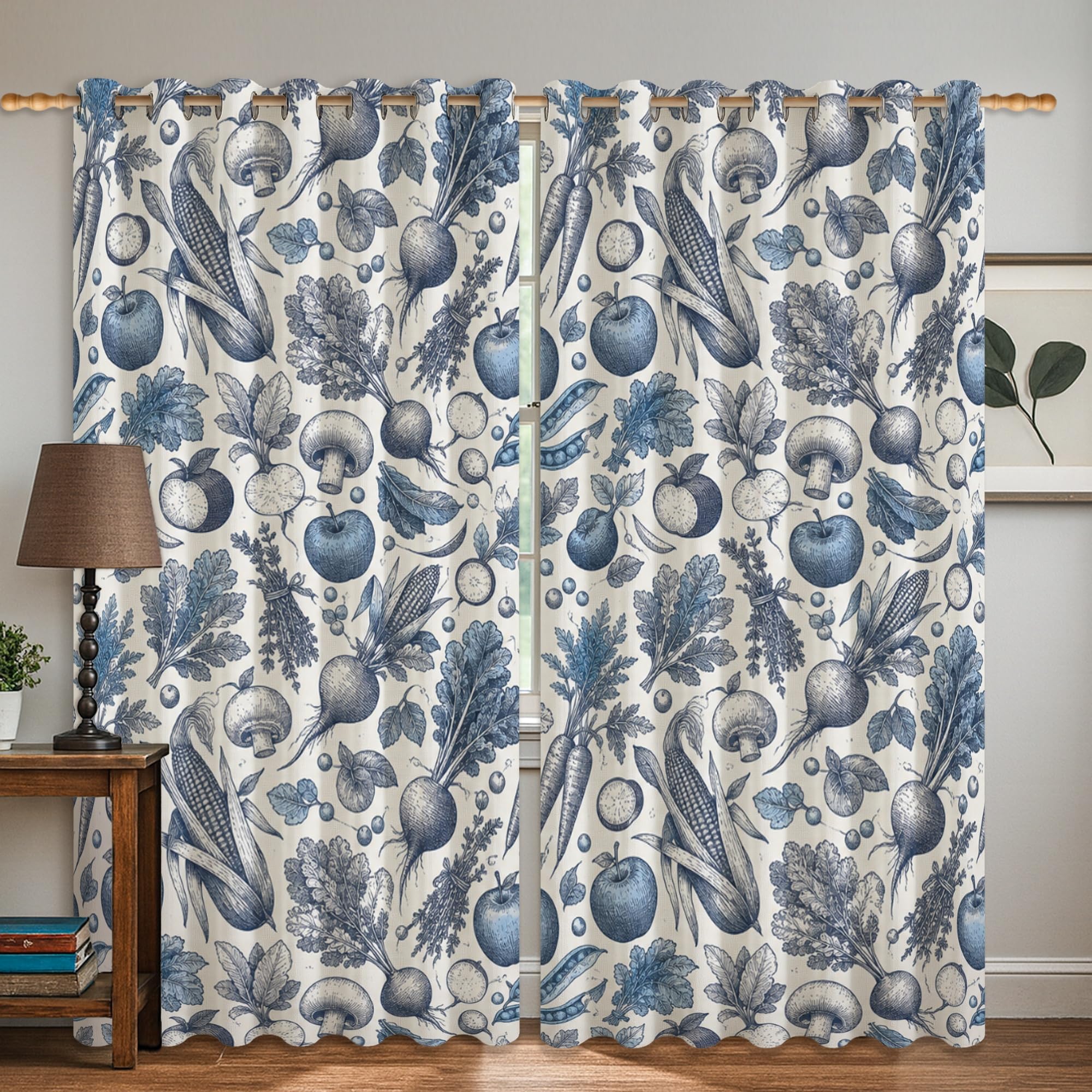 Rideau occultant thermique imprimé fruits rustiques bleu automne 132x183cm