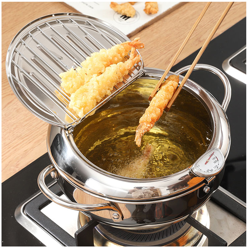 Tempura Rack 3.4L Fry Pot With Thermometer 3.4L Stainless Steel Deep Fryer Pot ...