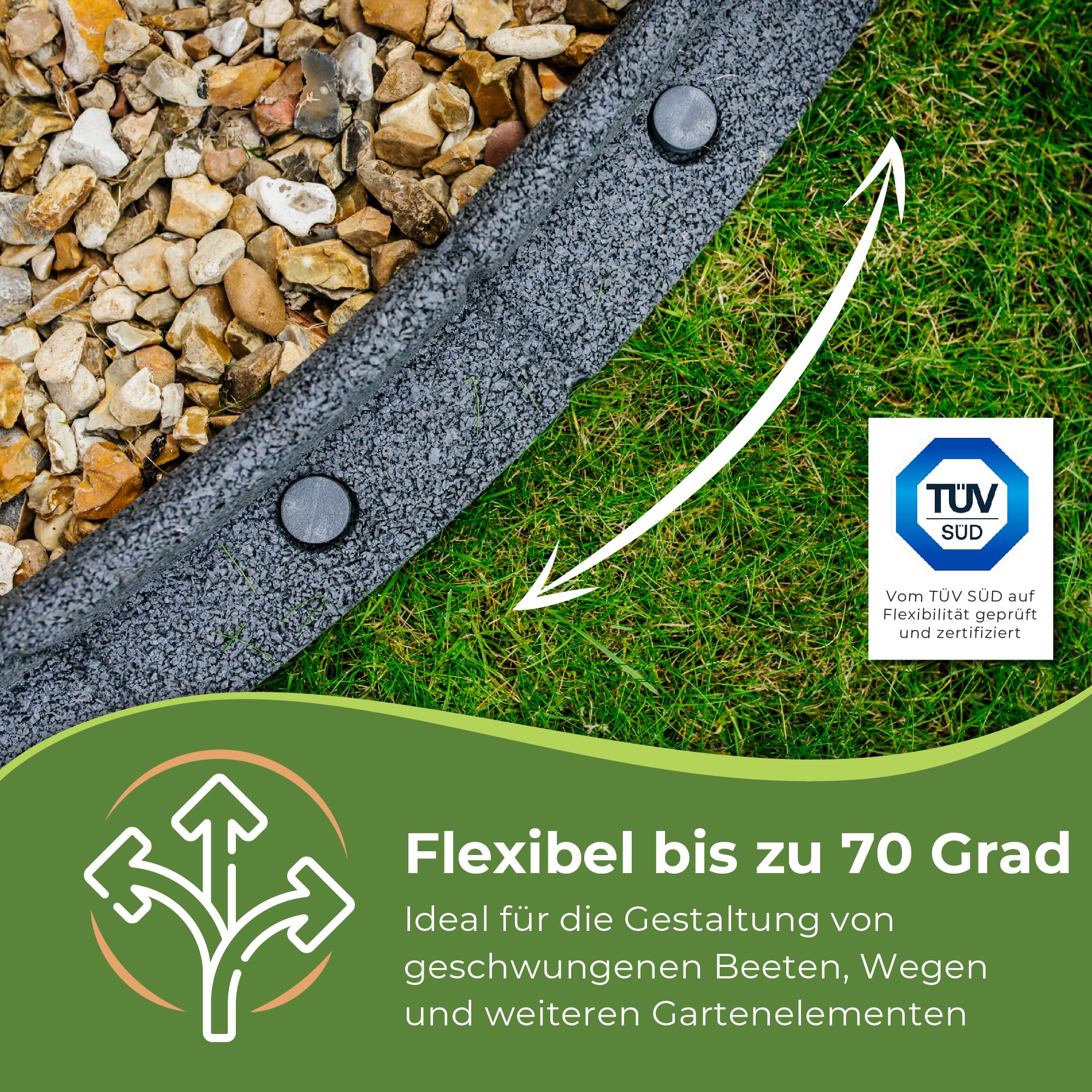 EcoShape FlexiBorder - Flexibel Rasenkante - Beeteinfassung für Rasenflächen - Wege - Erhöhte Begrenzungen - Kunstrasen (6 x 1 Meter, Grau)