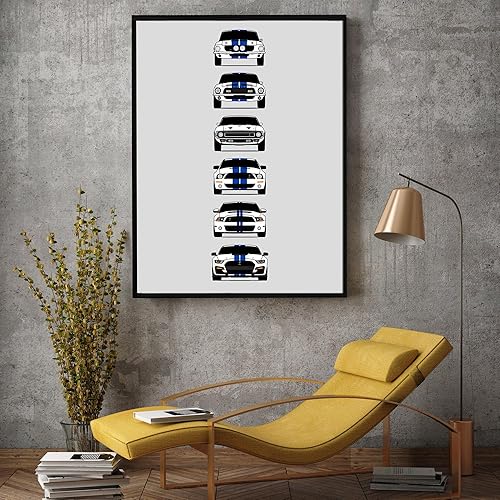 Miniatura 5 de Shelby Mustang GT500 Generations Inspired Car Poster - Handmade Print of Ford Shelby GT500 - White with Blue Stripes, 11x14" Metallic Print