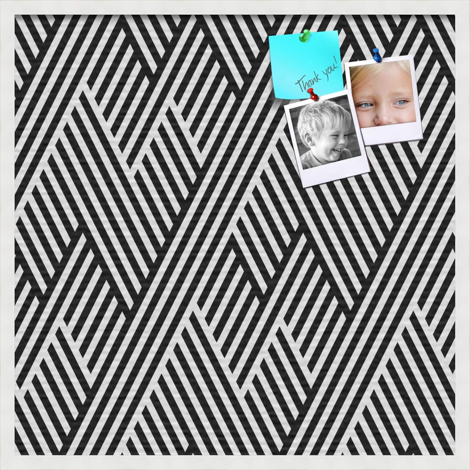 PinPix 24x16 inch Cork Bulletin Board. This Decorative Framed Pin Board Comes with Modeco Zig Zag Grey Design and Satin White Frame. Ideal for Home, Office Decor or School (PinPix-1508)