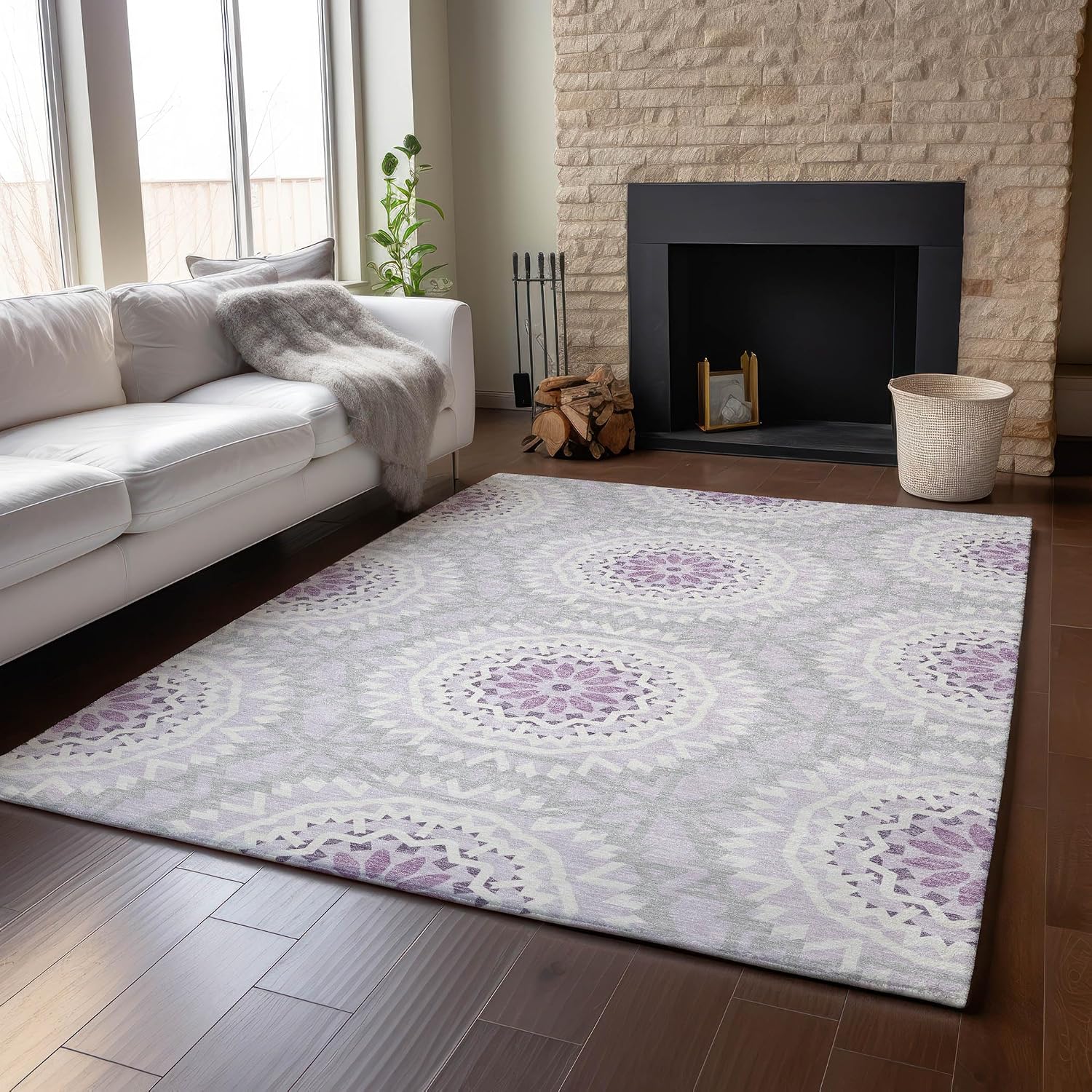 Addison Rugs Mayfield AMF619 Lilac 2'6" x 3'10" Indoor Premium Machine Washable Rug, Silky Soft, Easy Clean, Non Shedding, Bedroom, Living Room, Dining Room, Kitchen, Patio Rug