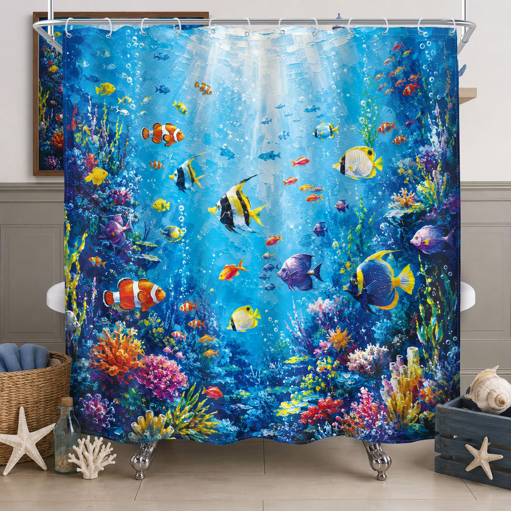 Fish Beach Shower Curtain - Underwater Tropical Design -12