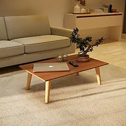 Mesa de Centro Moderna, 80 x 42 cm, Tampo MDF, Pés em Madeira Maciça, Altura 32,5 cm (Freijo)