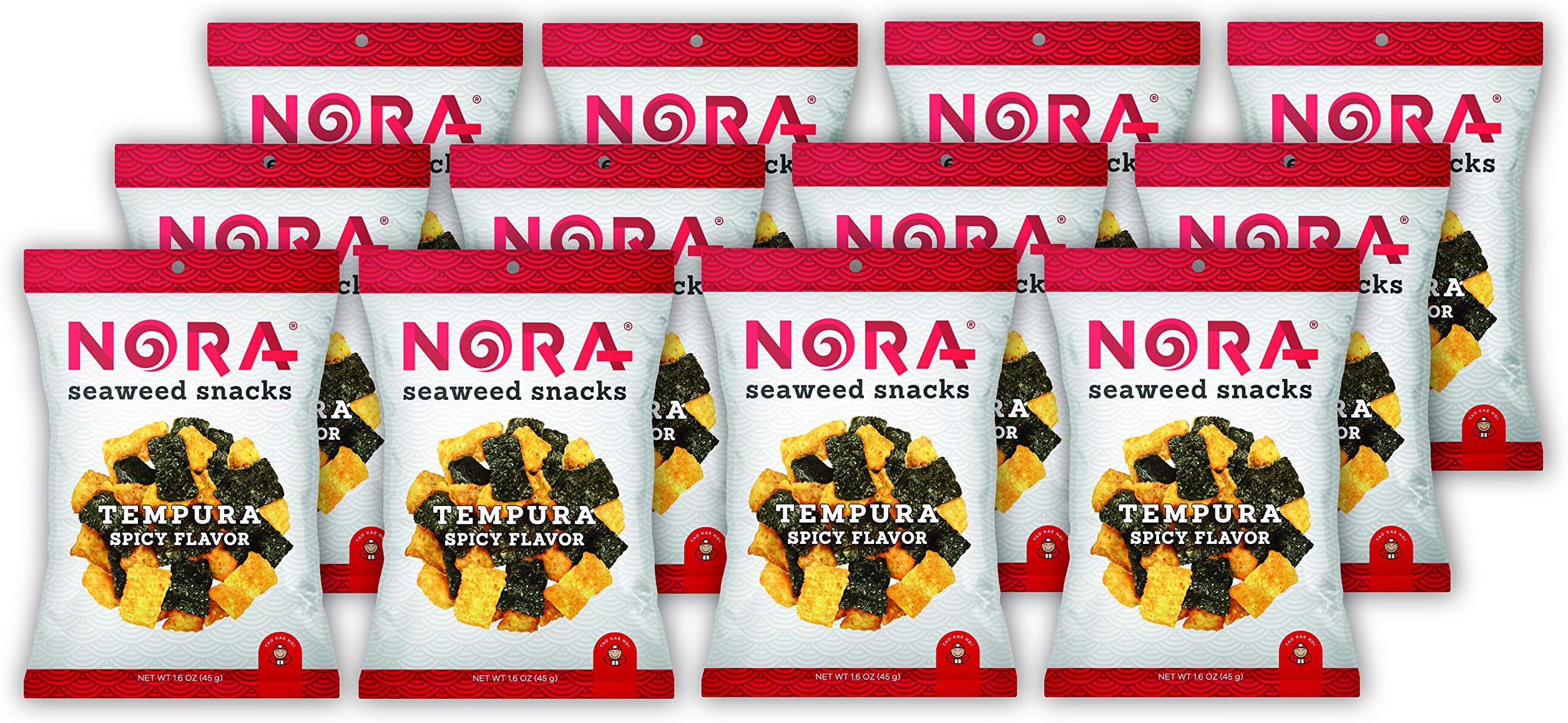 NORA Tempura Seaweed Spicy- Premium Seaweed Snack (12 count, 45g pack)