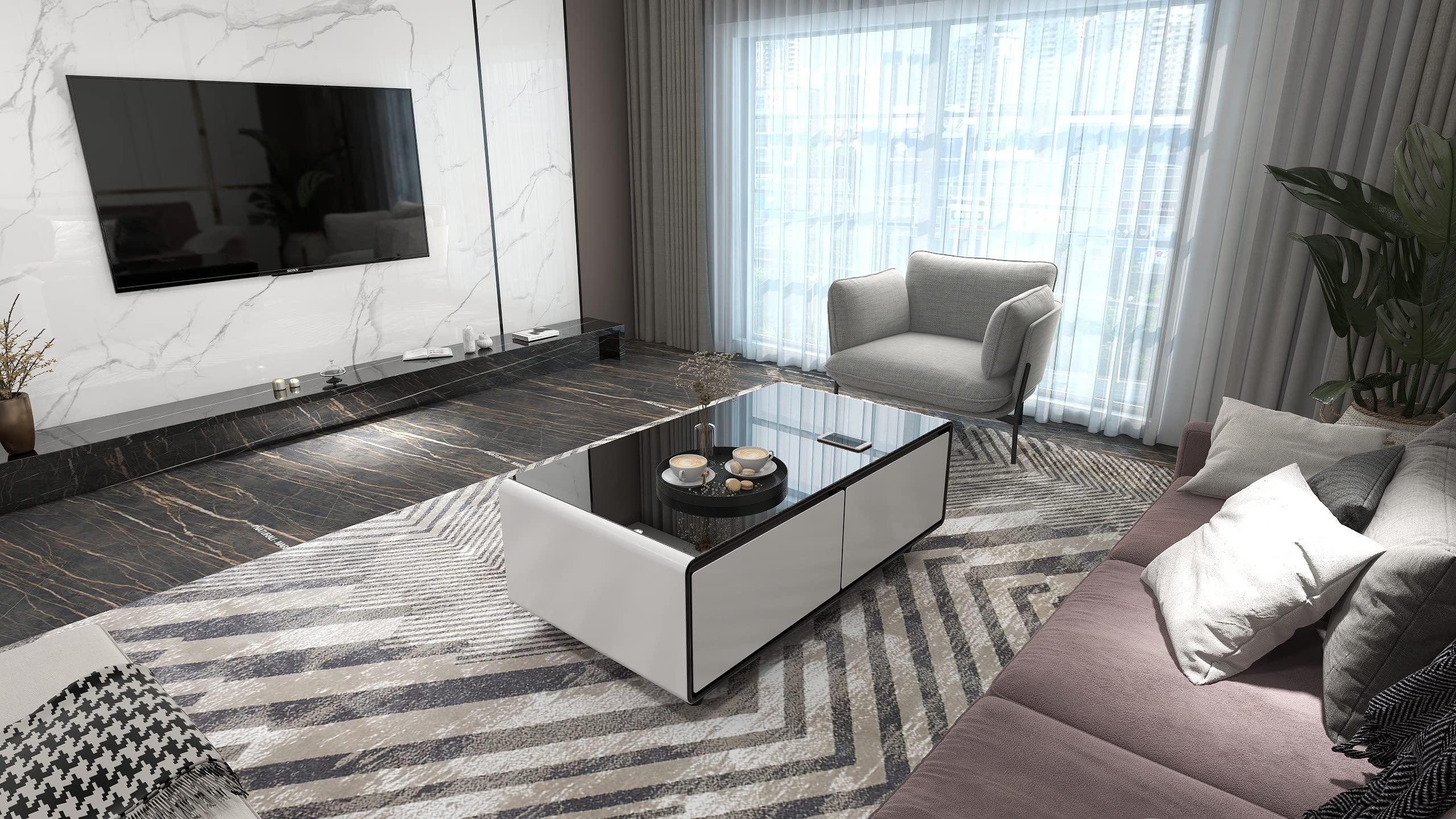 Touch Table 135 liter With Two Refrigerating Doors, Supports Bluetooth, Music Player and USB Charging with Wireless charging with Surrounded Speaker(1 year warranty)