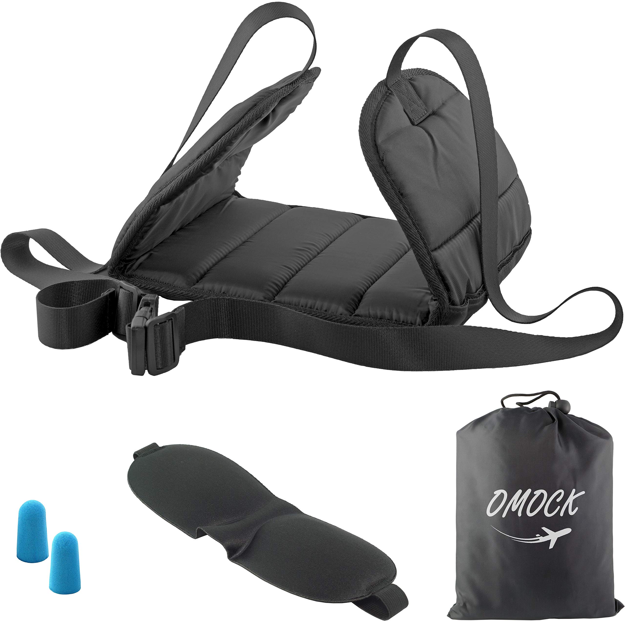 OMOCK – Airplane Foot Hammock with Supportive Hard Board & Premium Memory Foam That Prevents Foot from Clashing | Jet Black Travel Foot Rest | Airplane Travel Accessories | Footrest Airplane Portable