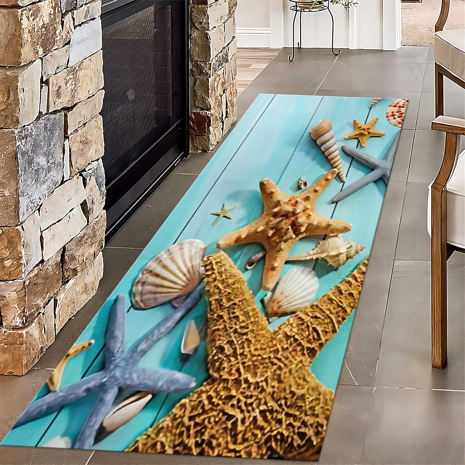 Amazon.com: MUOUCTE Cyan Wooden Texture Entrance Rug, 2x7ft, Starfish ...