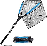 PLUSINNO Foldable Fishing Landing Net - Telescopic Pole, Durable Nylon Mesh for Kayak Bass Trout, Compact Nets for Pond Lake River Anglers