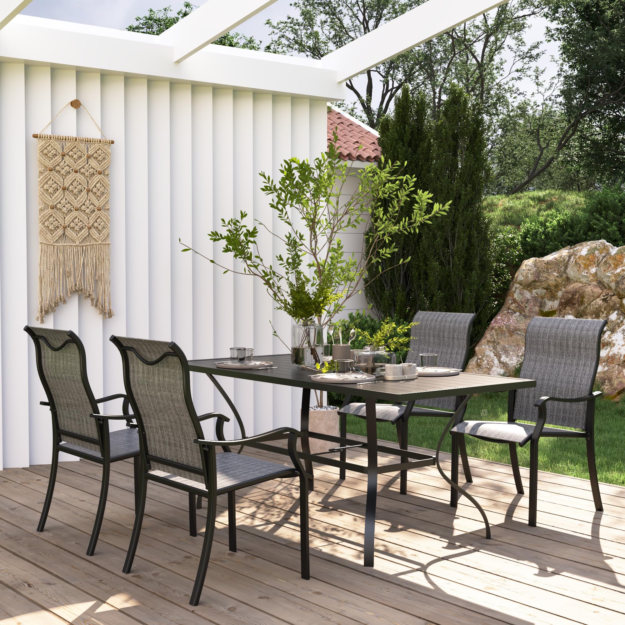 UDPATIO Gartenstühle 4er Set, Hochlehner Gartenstuhl Metall, Textilene Balkonstuhl, Terrassenstuhl 160kg Belastbar, Gartensessel wetterfest für Garten, Balkon, Grau