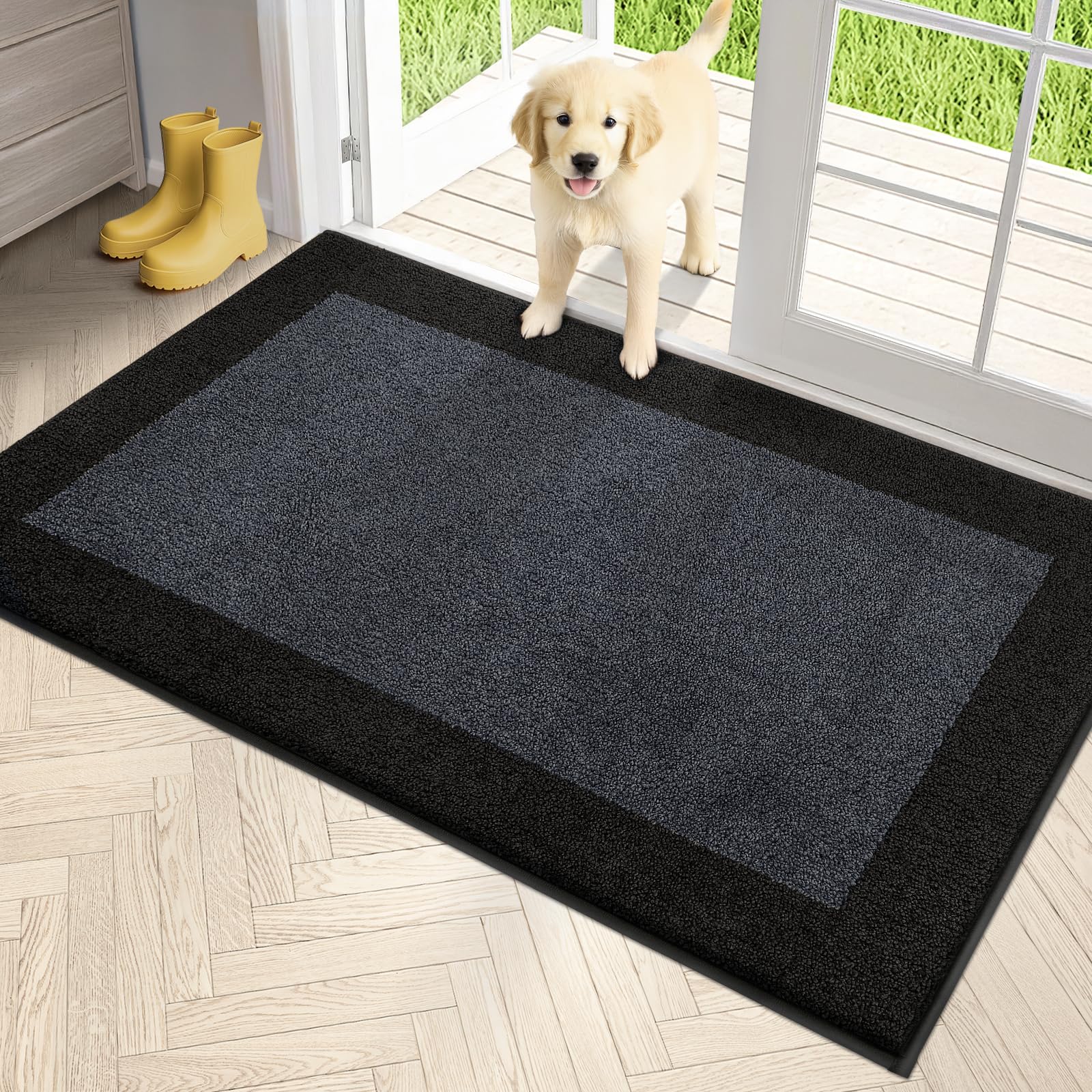 PURRUGS Dirt Trapping Door Mat 34" x 60", Non-Slip Washable Entry Mat, Dog Doormat, Front Door Mat, Super Absorbent Entrance Mat for Muddy Shoes &