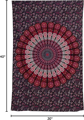 Miniatura 9 de Tapiz hippie indio bohemio psicodélico dorado mandala de pavo real azul dorado para colgar en la pared (púrpura rosa, póster (29.9 x 39.8 in)