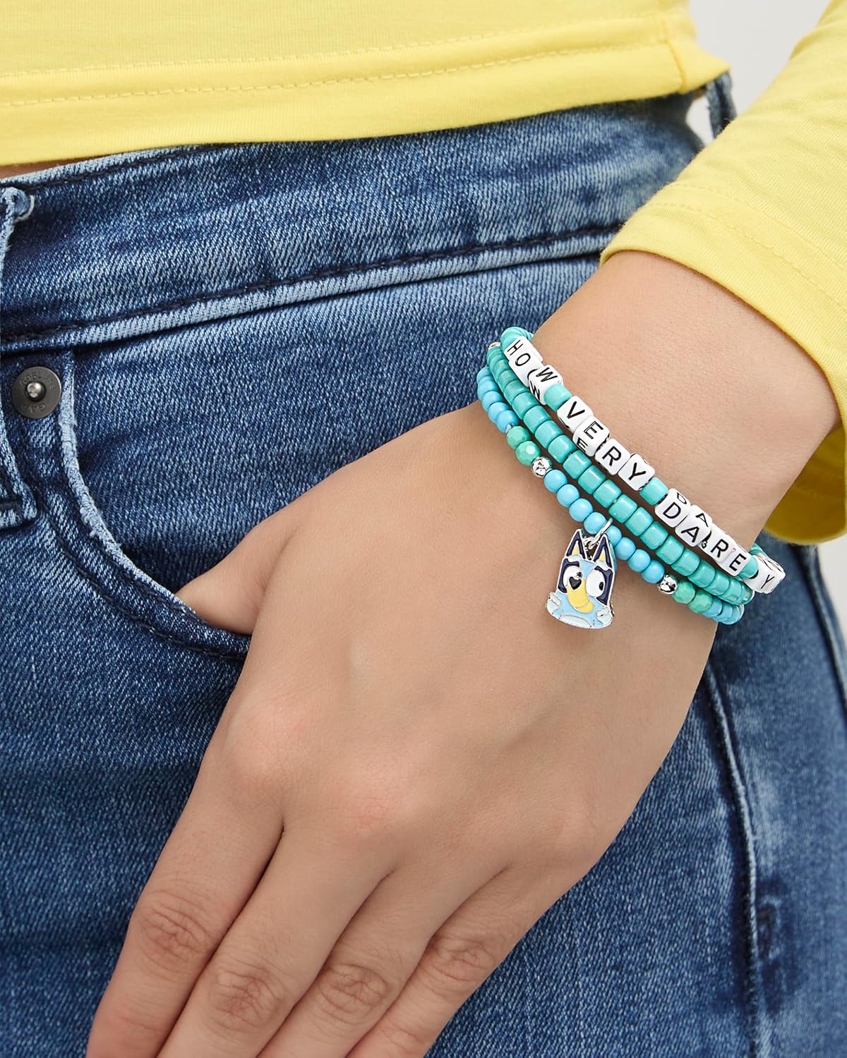 Bingo and Bluey Bracelets for Girls 6-Piece Set Official License, Stretch Friendship Bracelets,