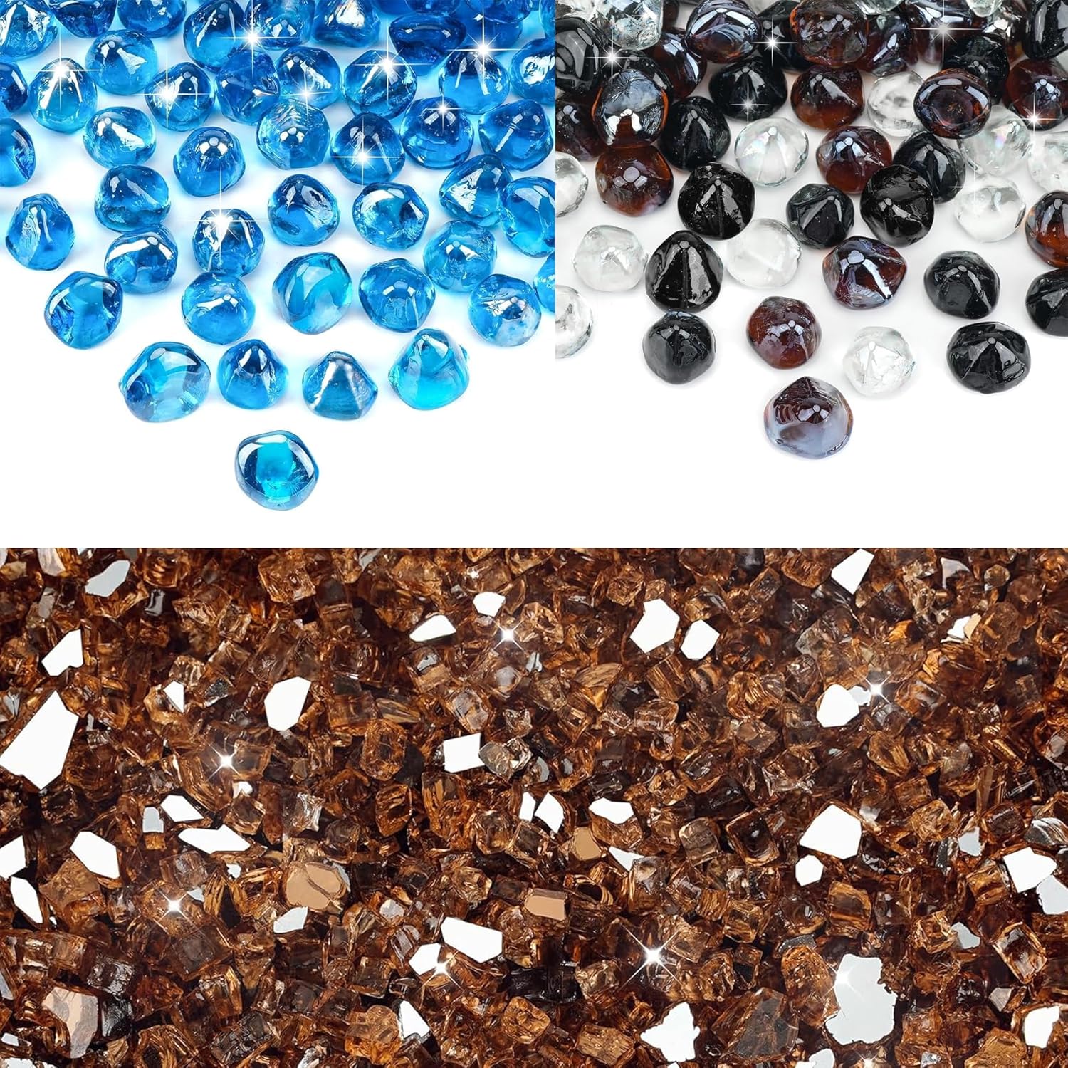 Skyflame 10-Pound Copper Reflective Fire Glass and 20-Pound Blended Fire Glass Diamonds for Fire Pit Fireplace Landscaping