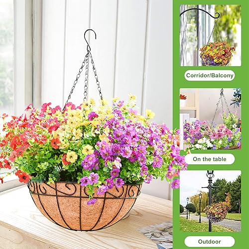 Miniatura 3 de Paquete de 4 macetas colgantes de metal de 14 pulgadas, maceta colgante de coco redondo natural, maceta de coco para colgar flores, verduras, hogar,