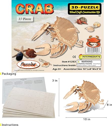 Miniatura 2 de Puzzled Rompecabezas 3D de madera de cangrejo, kit de modelo de construcción de manualidades, divertido y único y educativo, juguete de madera para