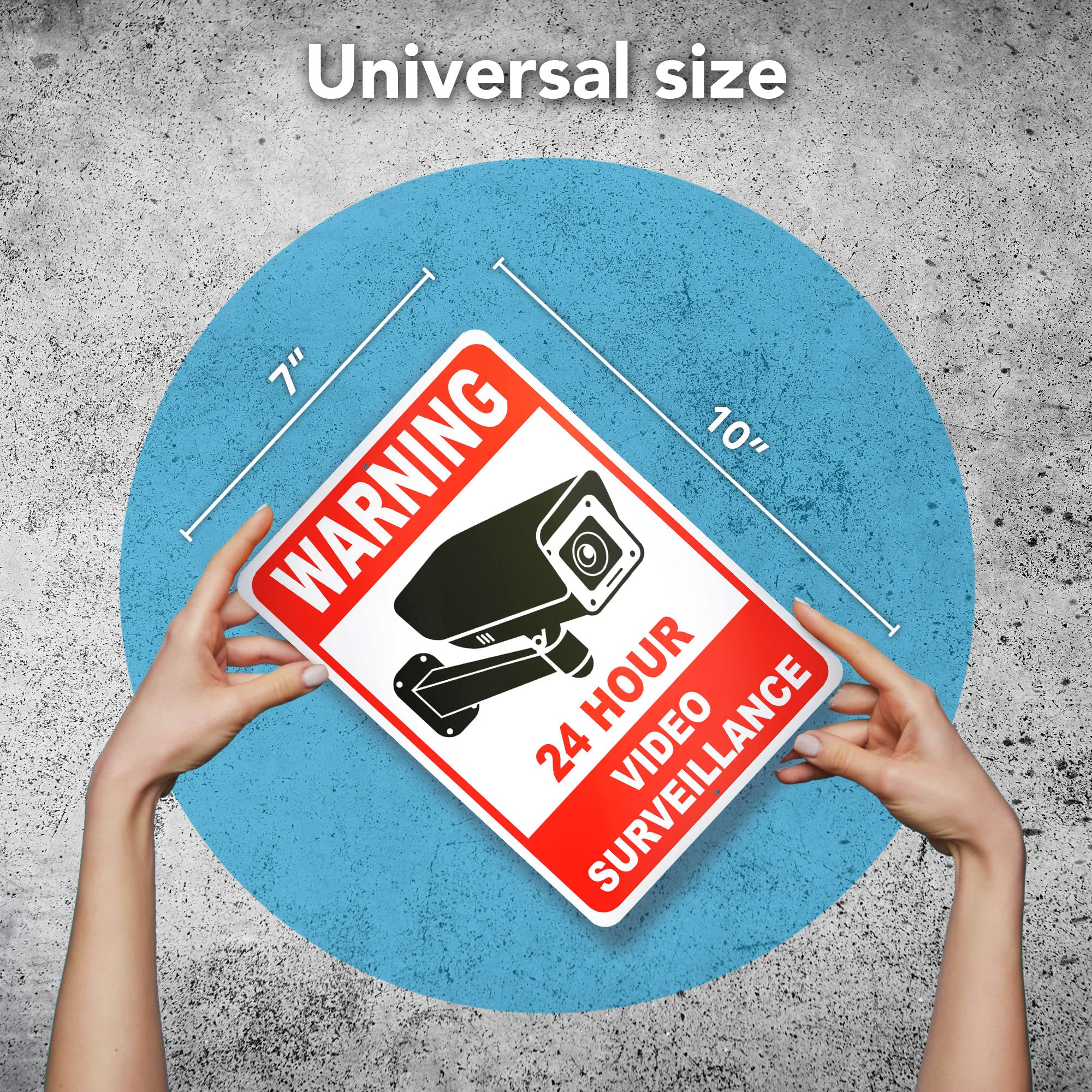 2 PC Video Surveillance Sign - 10x7 inches Aluminum Smile Your on Camera Signs, Red - Image 2