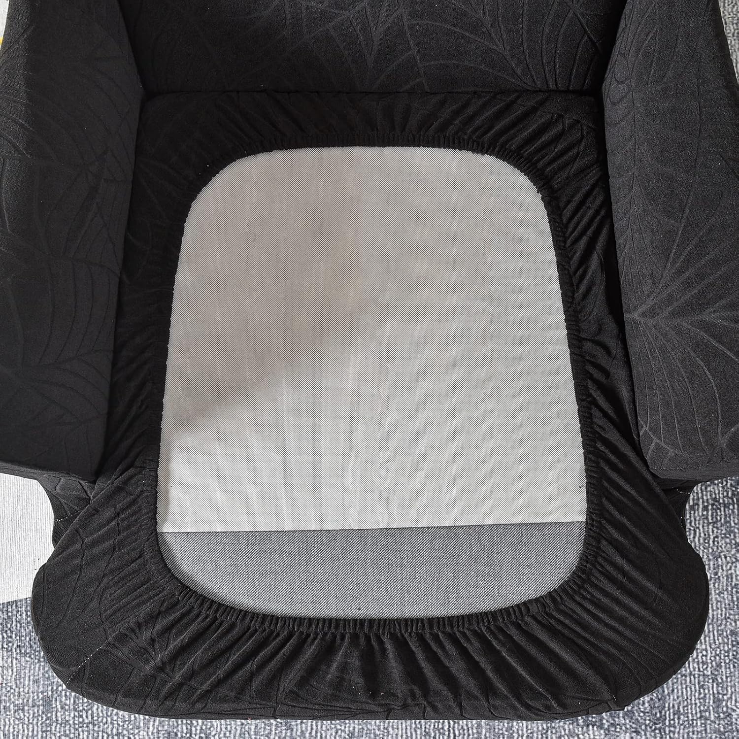 ele ELEOPTION Wing Back Chair Covers with Arms 2 Piece Slipcovers for Armchair Washable Stretch Wingback Chair Cover Furniture Protector Leaves Black