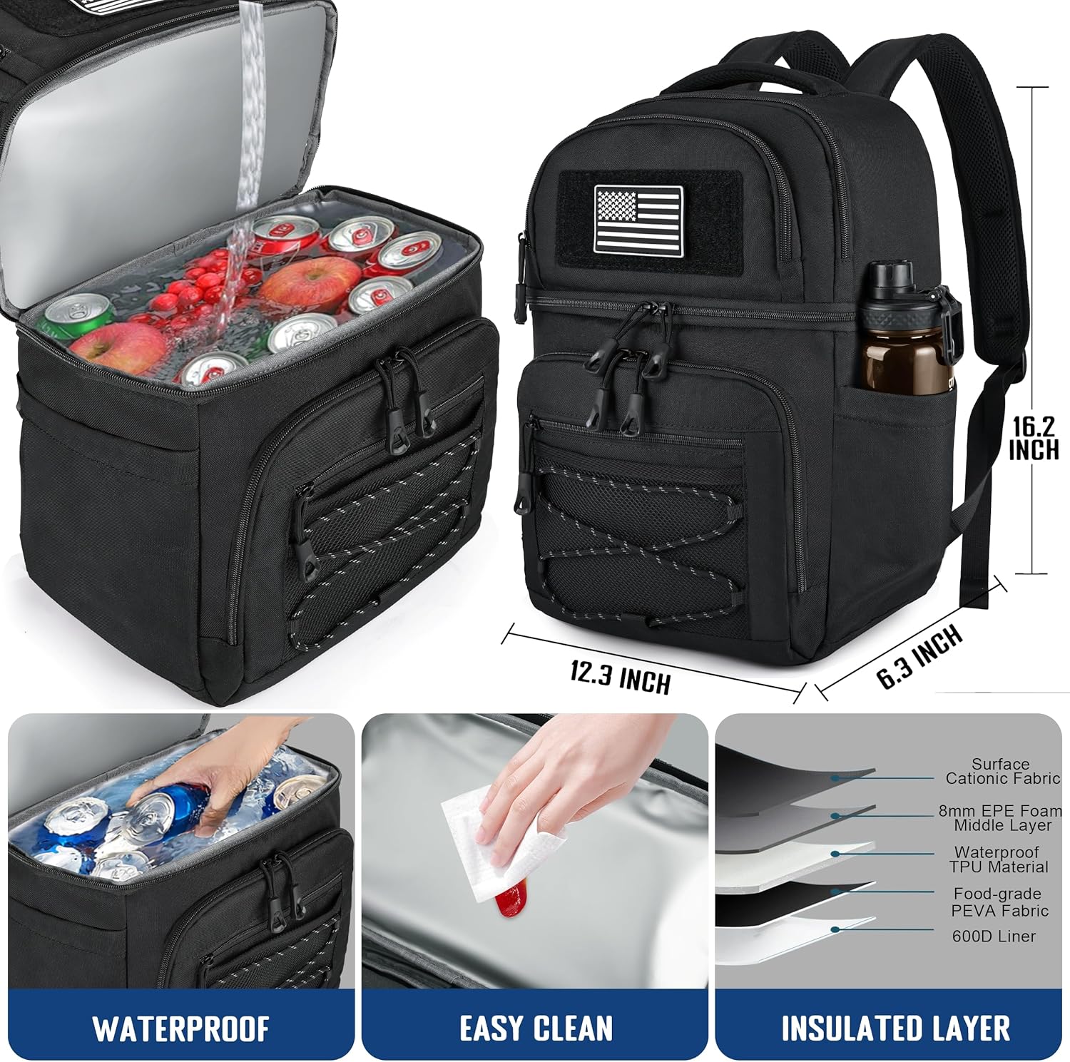 MOZETO Lunch Cooler Backpack Double Deck Lunch Box Backpack Insulated Leakproof Compartments Coolers Bag for Beach Travel Picnic Lunch Hiking BBQ Camping